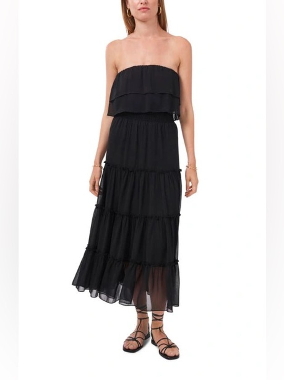 STATE Black Strapless Tiered Maxi with Delicate Ties